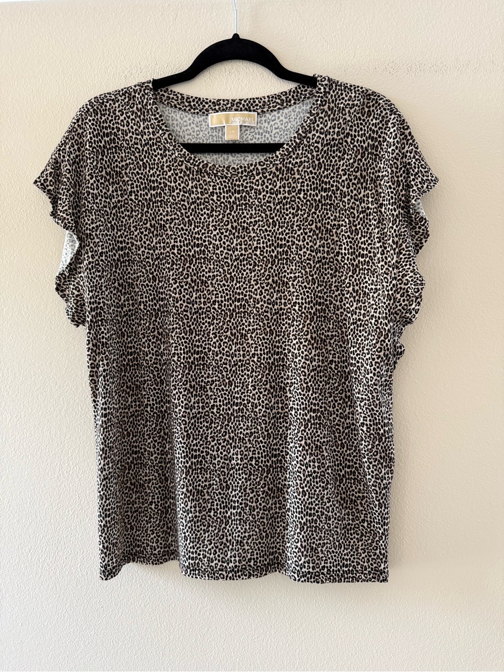 Michael Kors Neutral Leopard Print Short Ruffle Sleeve Tee